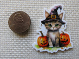 Second view of Cute Tabby Cat Sitting with Pumpkins Needle Minder.