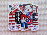 Minder with 'NURSE' text in American flag colors on a textured beige background