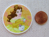 Minder of a princess character with a penny for scale on a textured surface