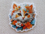 Colorful cat minder with flowers on a textured beige background