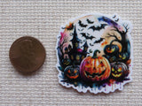 Second view of Spooky Pumpkin Scene Needle Minder,