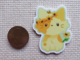 Second view of Sunflower/Daisy Calico Kitty Needle Minder.