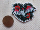 Second view of Cute Red Bat in a Black Sky Heart Needle Minder.