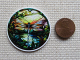 Second view of Stained Glass Looking Dragonfly Needle Minder.