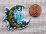 Second view of Celtic Moon with Blue Flowers Needle Minder.