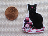 Second view of Black Pentagram Cat Needle Minder.