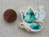 Second view of Greenish Blue Tea Pot and Cup Set Needle Minder.