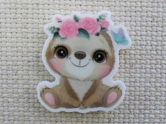 First view of Cute sloth sitting with a pink flower crown minder.