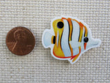 Second view of Yellow Butterfly Fish Needle Minder.