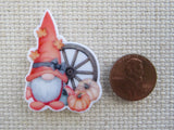 Second view of Autumn Gnome with a Wagon Wheel Needle Minder.