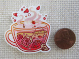 Second view of Pink and Red Floral Teacup Needle Minder.