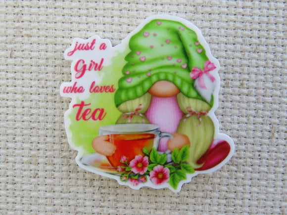First view of Just a Girl Who Loves Tea Gnome Needle Minder.