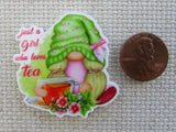 Second view of Just a Girl Who Loves Tea Gnome Needle Minder.