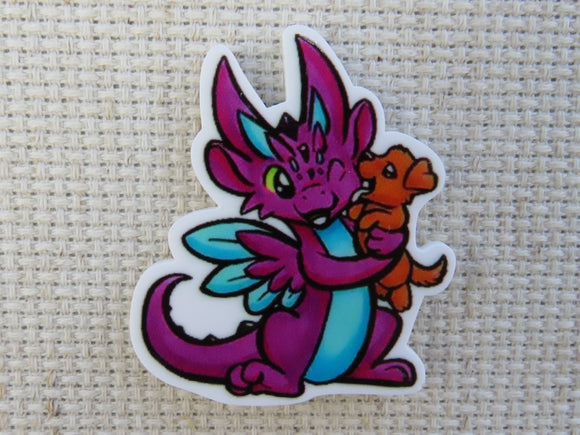 First view of Purple and Blue Dragon Holding a Puppy Needle Minder.