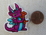 Second view of Purple and Blue Dragon Holding a Puppy Needle Minder.