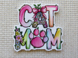 Colorful 'CAT MOM' minder with floral elements on a textured background