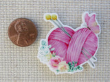 Second view of Pink Heart Ball of Yarn Needle Minder.