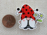 Second view of Ladybug Gnome with White Flowers Needle Minder.