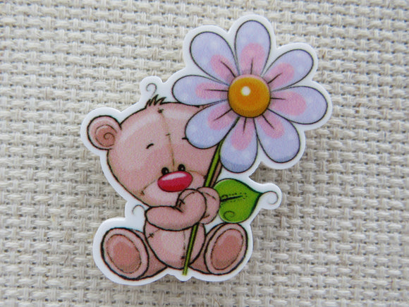 First view of Cute Bear with a Pink Flower Needle Minder.