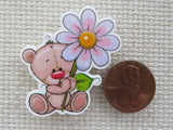 Second view of Cute Bear with a Pink Flower Needle Minder.