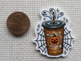 Second view of Pumpkin Spice with Ghosts and a Spider Web Needle Minder.