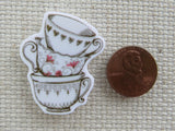 Second view of A Stack of White Teacups Needle Minder.