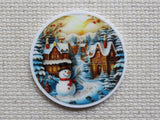 First view of Cozy Snowman Scene Needle Minder.