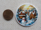 Second view of Cozy Snowman Scene Needle Minder.