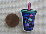 Second view of Planetary Boba Drink with Pink Straw Needle Minder.
