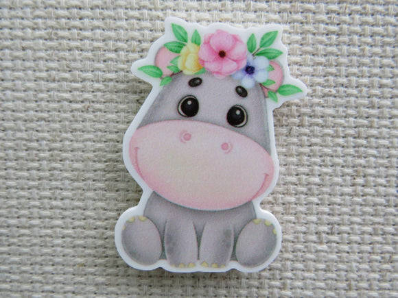 First view of Hippo with a Floral Crown Needle Minder.