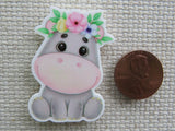 Second view of Hippo with a Floral Crown Needle Minder.