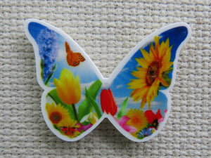 First view of Butterfly with a Sunflower and Tulip Scene Needle Minder.