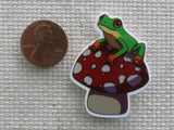 Second view of Frog Sitting on a Toadstool Needle Minder.