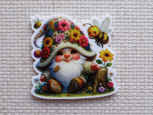 First view of a Pink Flower Gnome Needle Minder.