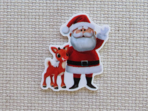 First view of Santa and a Red Nose Reindeer Needle Minder.