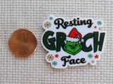 Second view of Resting Grinch Face Needle Minder.