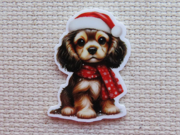 First view of Brown Christmas Puppy Needle Minder.