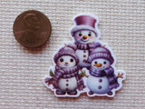 Second view of A Trio of Purple Snowmen Needle Minder.