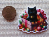 Second view of Black Cat in a Christmas Box Needle Minder.