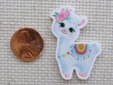 Second view of Pretty White Llama Needle Minder.