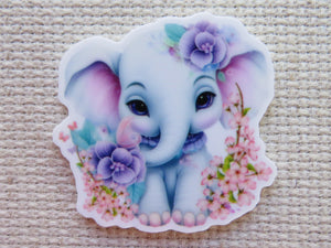 First view of Elephant with Purple Flowers Needle Minder.