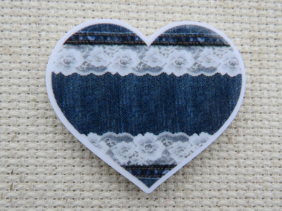 First view of Denim and Lace Heart Needle Minder,.