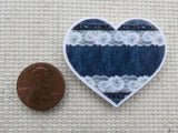 Second view of Denim and Lace Heart Needle Minder,.