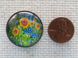 Second view of Sunflowers with blue iris needle minder.