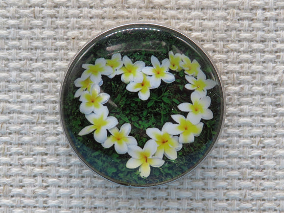 First view of Plumeria Heart Domed Needle Minder.