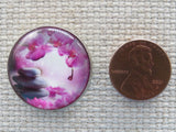 Second view of Pink Orchids and Stones Domed Needle Minder.