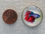 Second view of Red and Blue Betta Fish Domed Needle Minder.