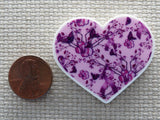 Second view of Purple Ribbon Heart Needle Minder.