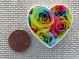 Second view of Rainbow Colored Rose Heart Needle Minder.