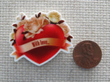 Second view of Red Heart with Flowers Needle Minder.